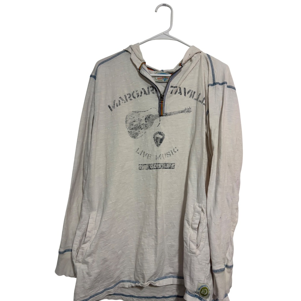 Margaritaville Hoodie Quarter Zip Graphic Guitar Cream Slub Knit XL